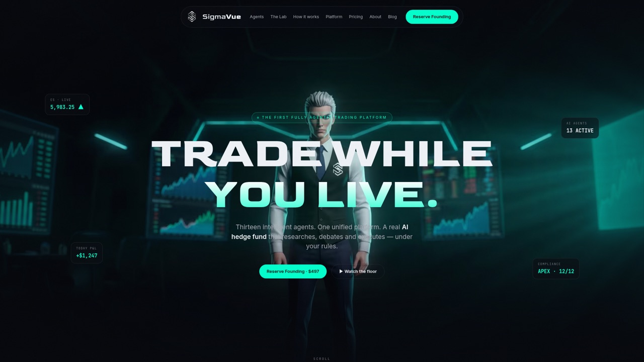 SigmaVue trading platform — Trade While You Live